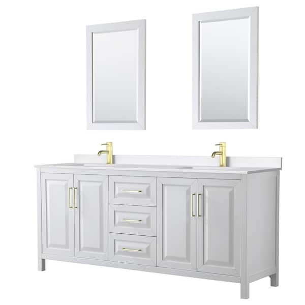 Wyndham Collection Daria 80 in. W x 22 in. D x 35.75 in. H Double Bath Vanity in White with White Quartz Top and 24 in. Mirrors