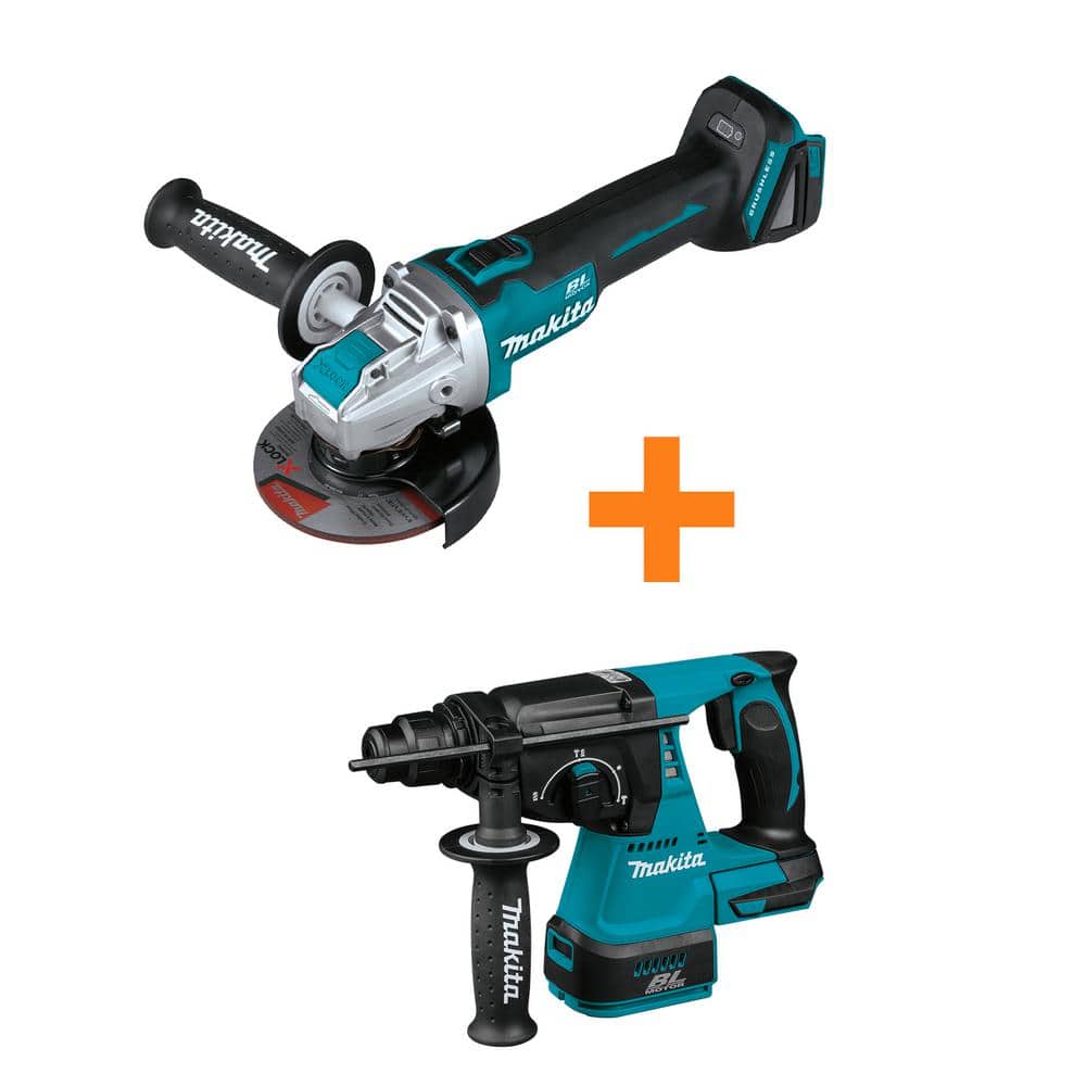 Makita 18V LXT Lithium-Ion Brushless 4-1/2 in./5 in. X-LOCK Angle Grinder  with 18V LXT in. Brushless Rotary Hammer Drill XAG25Z-XRH01Z The Home  Depot