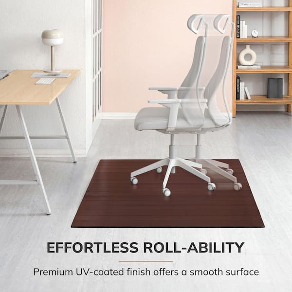 Deluxe Dark Brown Mahogany 48 in. x 60 in. Bamboo Roll-Up Office Chair Mat without Lip