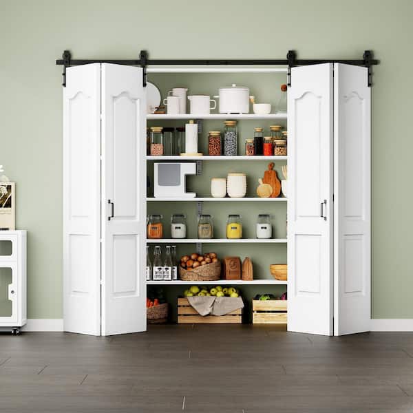 96 in. x 84 in. 2 Panel Bifold Closet Barn Door Save Space White Primed MDF Bi-fold Sliding Barn Door with Hardware Kit