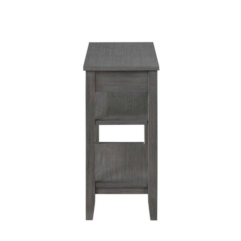 Dark Gray Wood Three-Tier End Table with Drawer