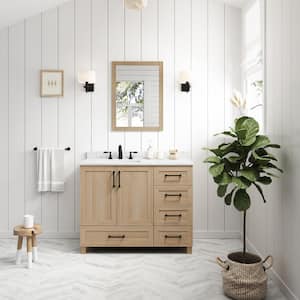 Tobana 42 in. W x 19 in. D x 34.5 in. H Bath Vanity in Weathered Tan with White Cultured Marble Top