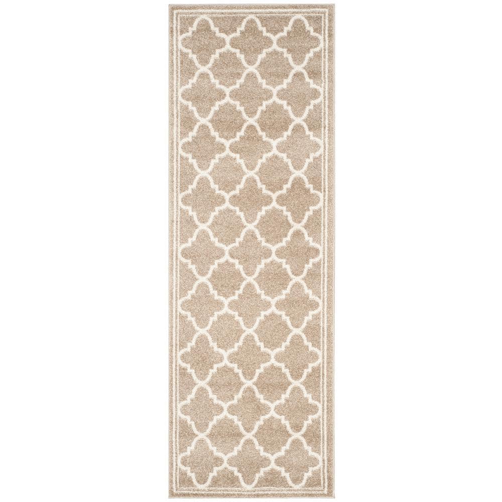 Wheat and Beige Geometric Synthetic Area Rug