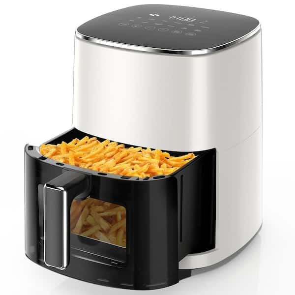 6 Qt. White Beige Air Fryer with Roast, Reheat, Dehydrate, Bake, Steam, and More, 400°F Max