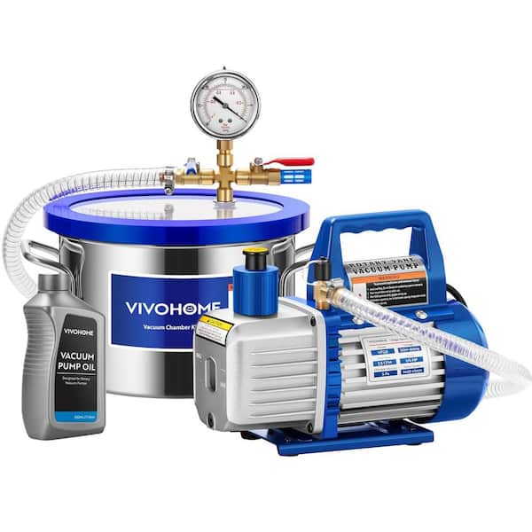 VIVOHOME 1.5 Gal. Stainless Steel Vacuum Degassing Chamber Kit with 3.5 CFM 1/4 HP Single Stage Vacuum Pump