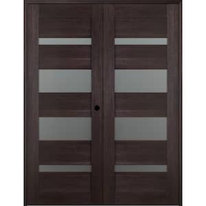 Vona 72 in. x 84 in. Left Hand Active 5-Lite Frosted Glass Veralinga Oak Wood Composite Double Prehung Interior Door