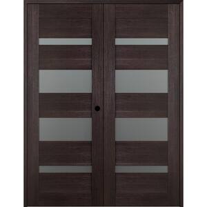 Vona 64 in. x 96 in. Left Hand Active 5-Lite Frosted Glass Veralinga Oak Wood Composite Double Prehung Interior Door