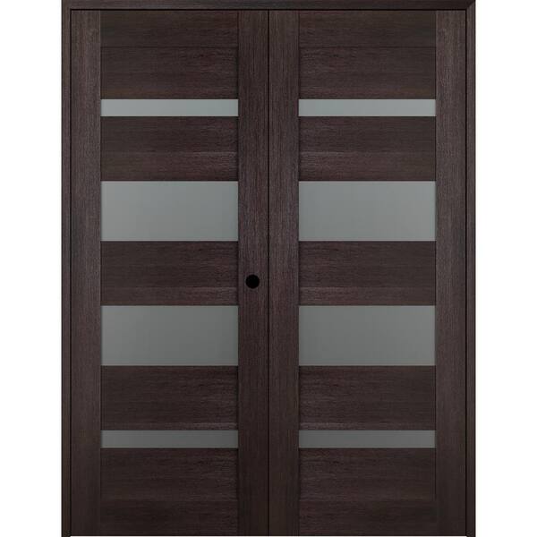 Belldinni Vona 64 in. x 96 in. Left Hand Active 5-Lite Frosted Glass Veralinga Oak Wood Composite Double Prehung Interior Door