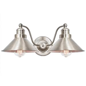 Welton 60-Watt Brushed Nickel Industrial Wall Sconce with Brushed Nickel Shade, No Bulb Included