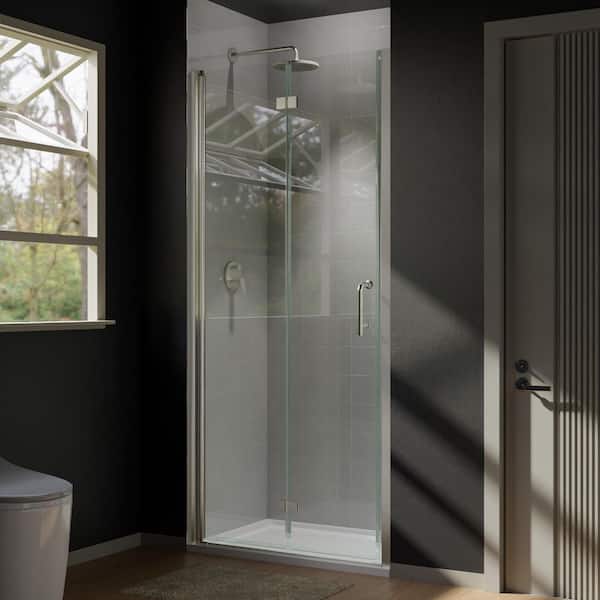Boosicavelly 34 in. W x 72 in. H Bifold Semi-Frameless Shower Door in Brushed Nickel Finish with Clear Glass