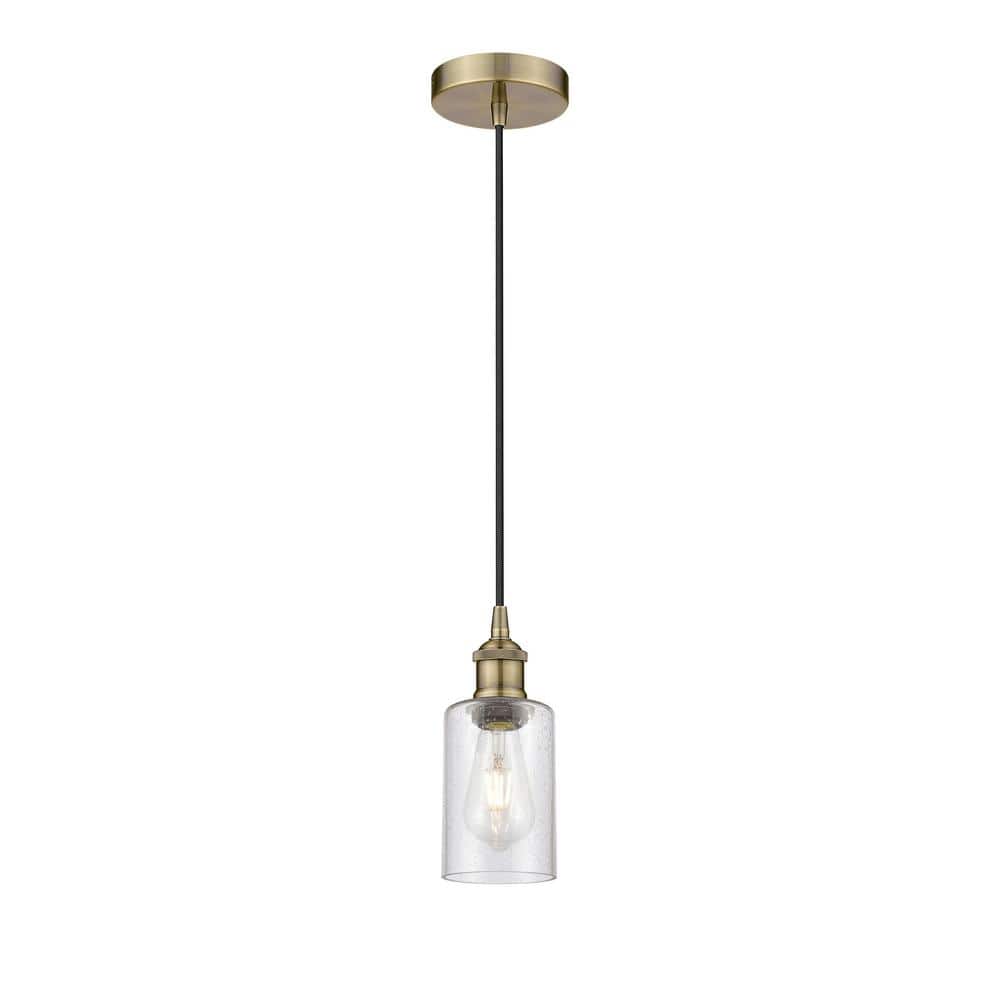 Antique Brass Mini Pendant with Seedy Glass Shade