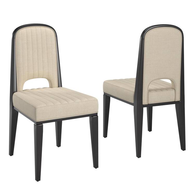 HomeSullivan Black Wood Finish Cream Fabric Channel Stitching Dining Chair (Set of 2)