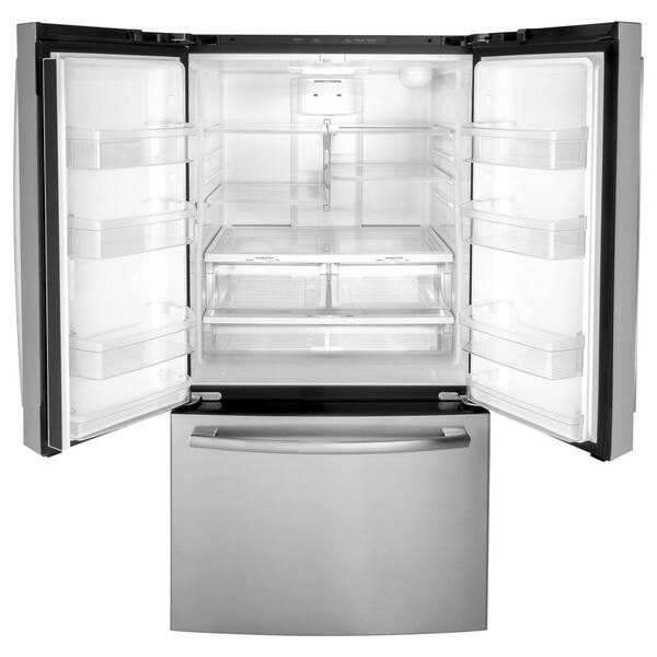 Ge 27 0 Cu Ft French Door Refrigerator In Fingerprint Resistant Stainless Steel Energy Star Gne27jymfs The Home Depot
