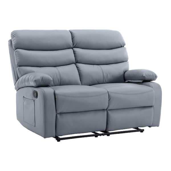 Chizzyseat 54.8 in. W Grey Faux Leather Reclining 2-Seater Loveseat