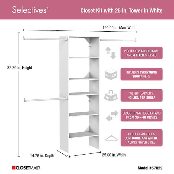ClosetMaid 5702900 Selectives 60 in. W - 120 in. W White Wood Closet System - 3