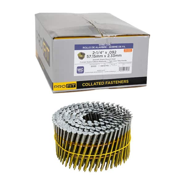 2-1/4 in x. 090 15° Electrogalvanized Smooth Shank Wire Coil Siding Nails (9000-Per Box)