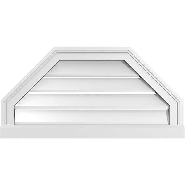 Ekena Millwork 28" x 14" Octagonal Top Surface Mount PVC Gable Vent: Functional with Brickmould Sill Frame