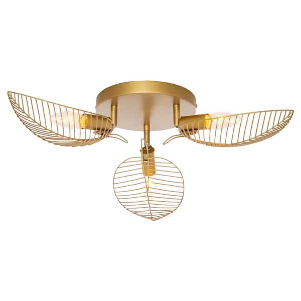 River of Goods Hope 24 in. Trio-Light Semi Flush Mount -Brushed Gold with Metal Leaf Shades