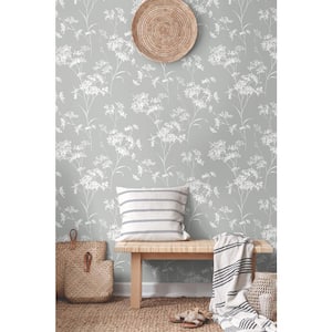 30.75 sq. ft. Luxe Haven Alloy Floral Mist Vinyl Peel and Stick Wallpaper Roll