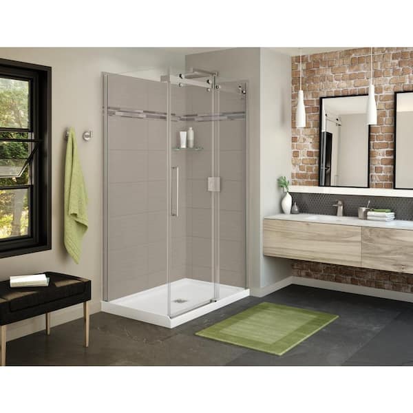 MAAX Utile Origin 32 in. x 48 in. x 83.5 in. Center Drain Corner Shower Kit in Greige with Brushed Nickel Shower Door