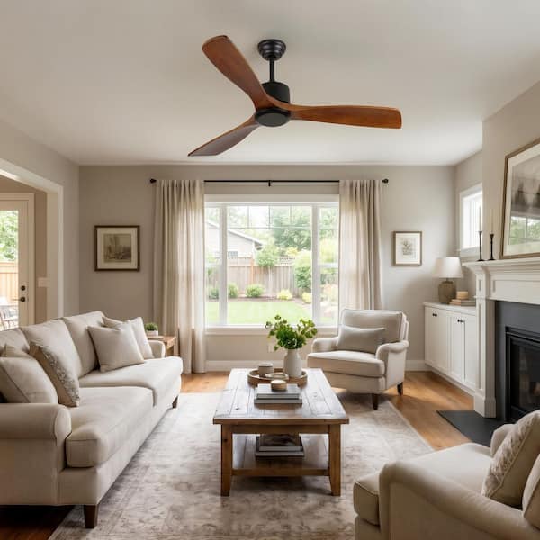 FEKZO 52 in. Indoor Black Ceiling Fan with Wood Blade and Remote
