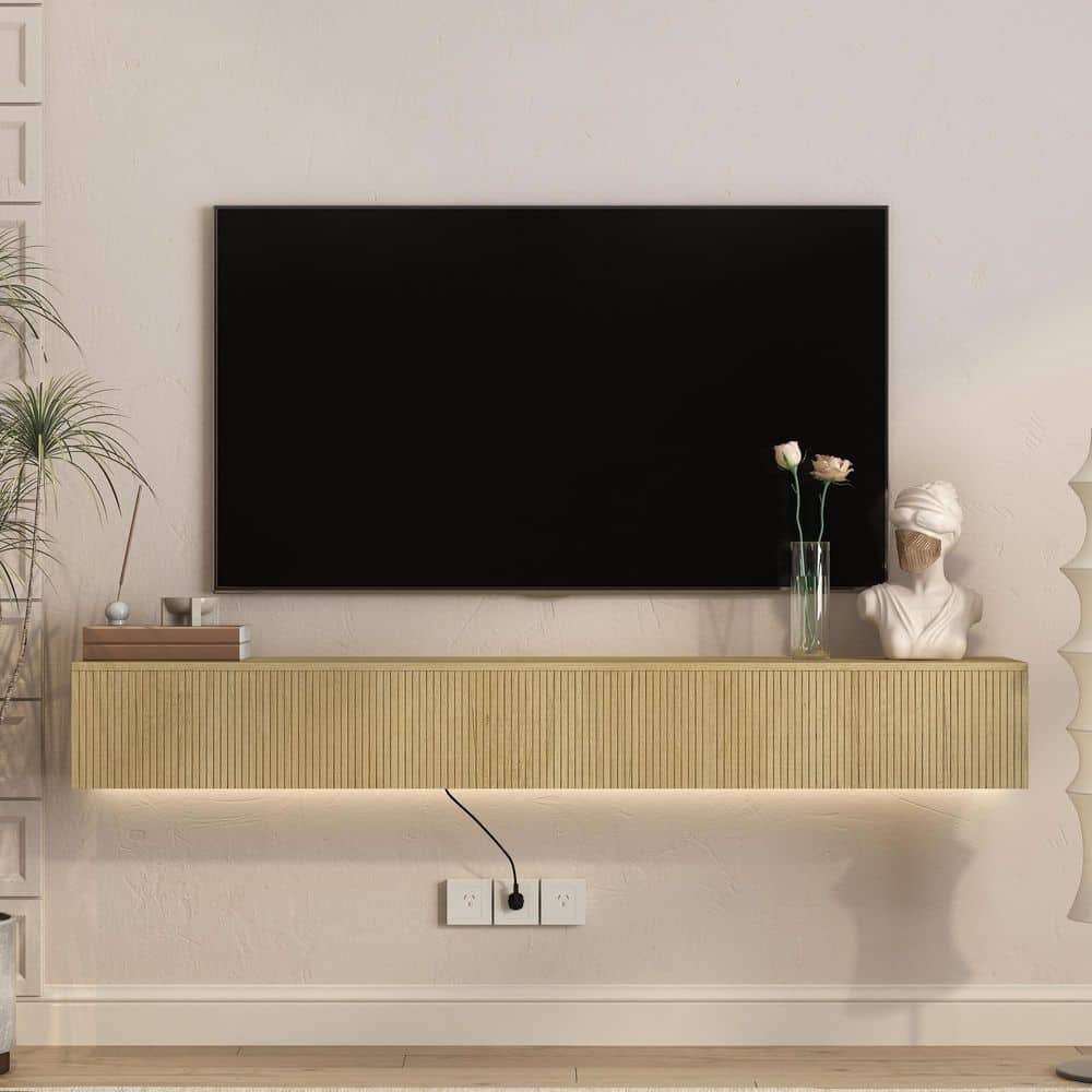 ホワイトストーブ クリスタルデジタルディスプレイ GOGEXX 69 in. W Natural Floating TV Stand for 65 in. TVs Wall