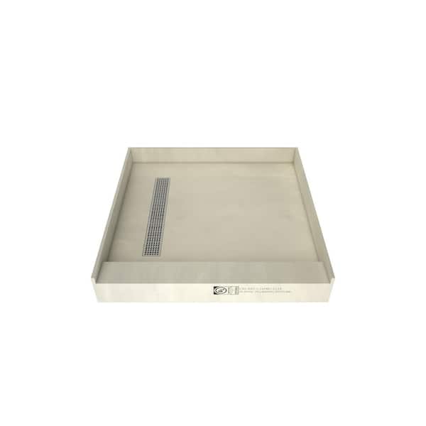 Tile Redi Redi Trench 48 in. L x 48 in. W Single Threshold Alcove Shower Pan Base with Left Drain and Polished Chrome Drain Grate