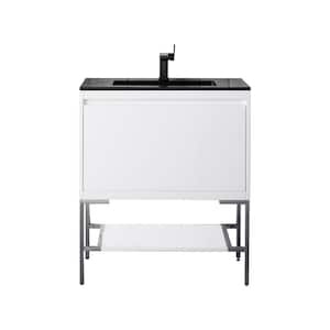 Milan 31.5 in. W x 18.1 in. D x 36 in. H Bathroom Vanity in Glossy White with Charcoal Black Composite Top