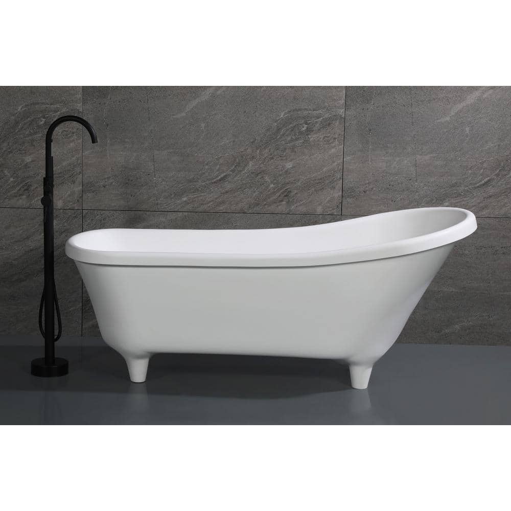 68.25'' White Matte Resin Clawfoot Freestanding Bathtub