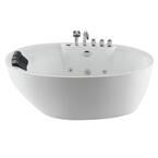 71 in. Center Drain Acrylic Freestanding Flatbottom Whirlpool Bathtub in White with Faucet - Water Jets