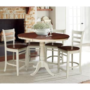 5 PC Set - Espresso/Almond Solid Wood 48 in. Ext Table with 4 Side Stools