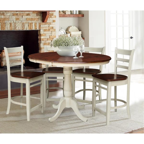 International Concepts 5 PC Set - Espresso/Almond Solid Wood 48 in. Ext Table with 4 Side Stools