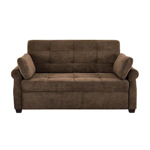 Harrington 72.6 in. Brown Polyester 2-Seater Convertible Tuxedo Sofa Bed with Round Arms