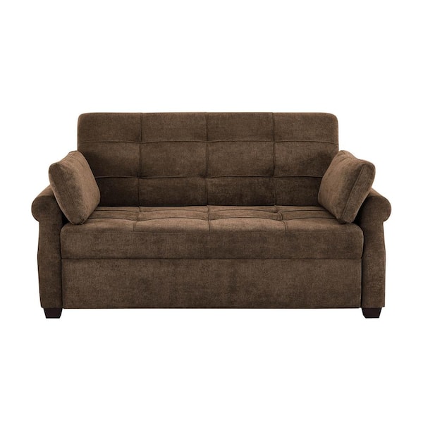 Serta Harrington 72.6 in. Brown Polyester 2-Seater Convertible Tuxedo Sofa Bed with Round Arms