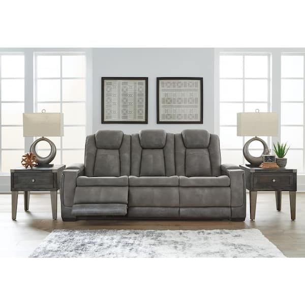 Next-Gen DuraPella 86 in. Square Arm Faux Leather Rectangle Power Reclining Sofa with Cup Holders and USB Ports in Gray