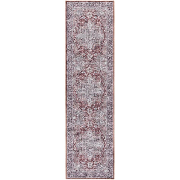 Unbranded Machine Washable Series 1 Ivory Brick 2 ft. x 8 ft. Distressed Traditional Runner Area Rug