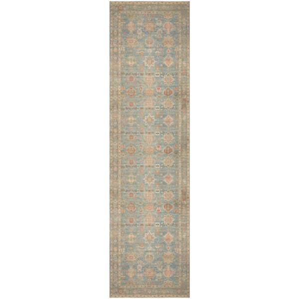 Vintage Washables Navy Multicolor 2 ft. x 8 ft. Floral Traditional Runner Area Rug