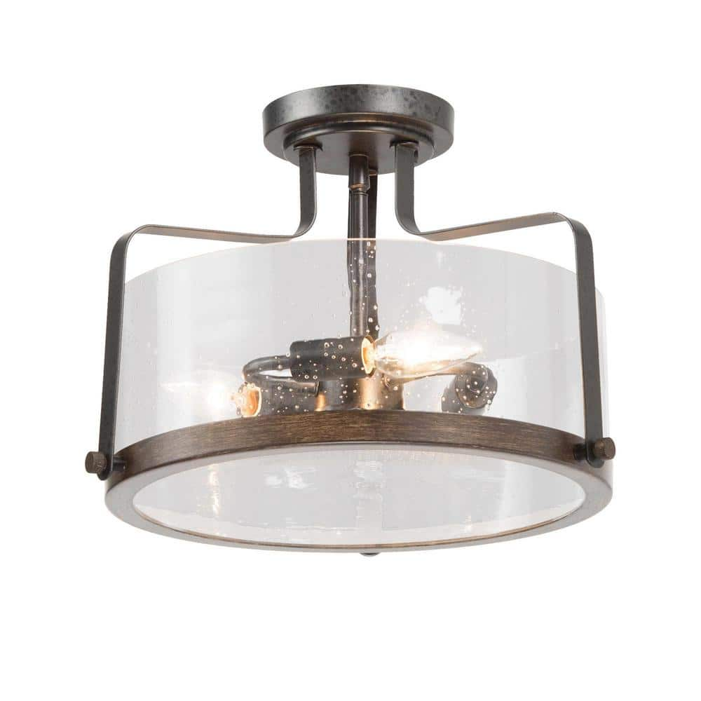 LNC 2-Light Brushed Black Semi-Flush Mount Light with Clear Beveled ...