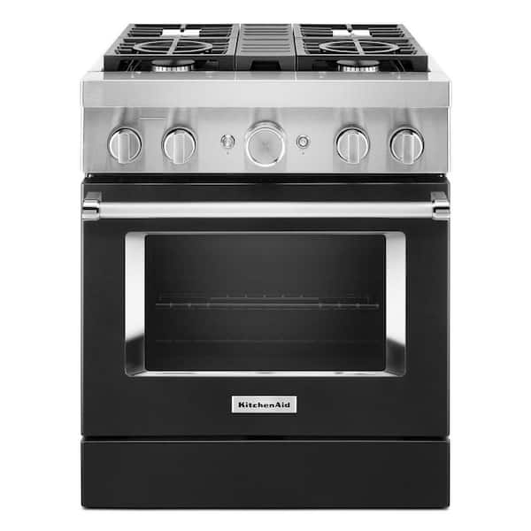 KitchenAid 30 in. 4.1 cu. ft. Dual Fuel Freestanding Smart Range with 4-Burners in Imperial Black