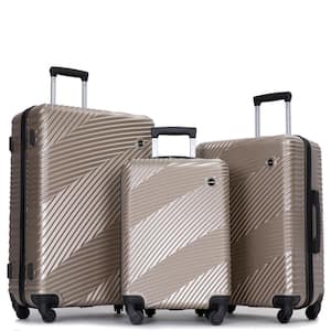 3-Piece Gold PC+ABS Lightweight Hardside Spinner Luggage Set with Two Hooks (20/24/28 inch)