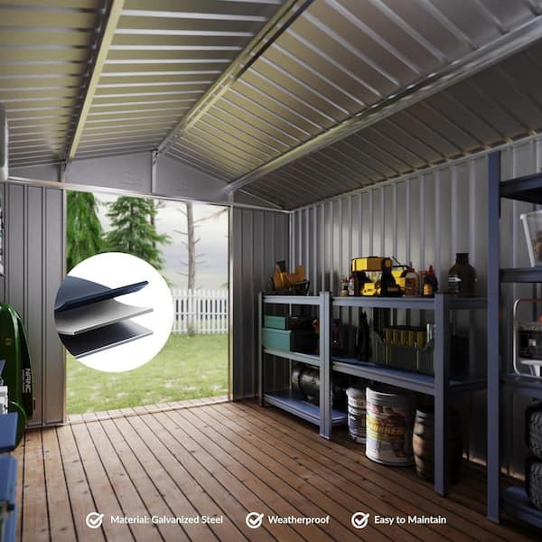 8x12 FT Metal Outdoor Storage Shed with Lockable Door and Sloped