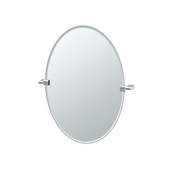 Bleu 23.5 in. W x 26.5 in. H Oval Frameless Tilt Wall Bathroom Vanity Mirror in Chrome
