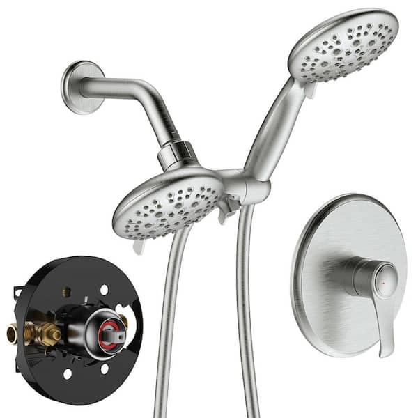 GIVING TREE 10-Spray Patterns 2 in 1 Shower Faucet Dual Shower Heads Handheld Shower Head Trim Kit in Brushed Nickel