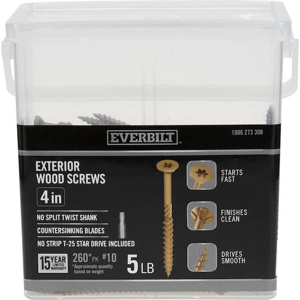 Everbilt #10 x 4 in. Star Drive Flat Head Exterior Wood Screws (260-Pack)