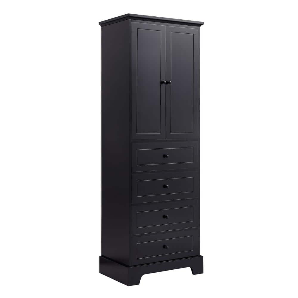 15.70 in. W x 23.60 in. D x 68.10 in. H Black Linen Cabinet Storage Cabinet with 2 Doors and 4 Drawers Adjustable Shelf