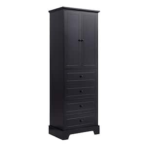 15.70 in. W x 23.60 in. D x 68.10 in. H Black Linen Cabinet Storage Cabinet with 2 Doors and 4 Drawers Adjustable Shelf