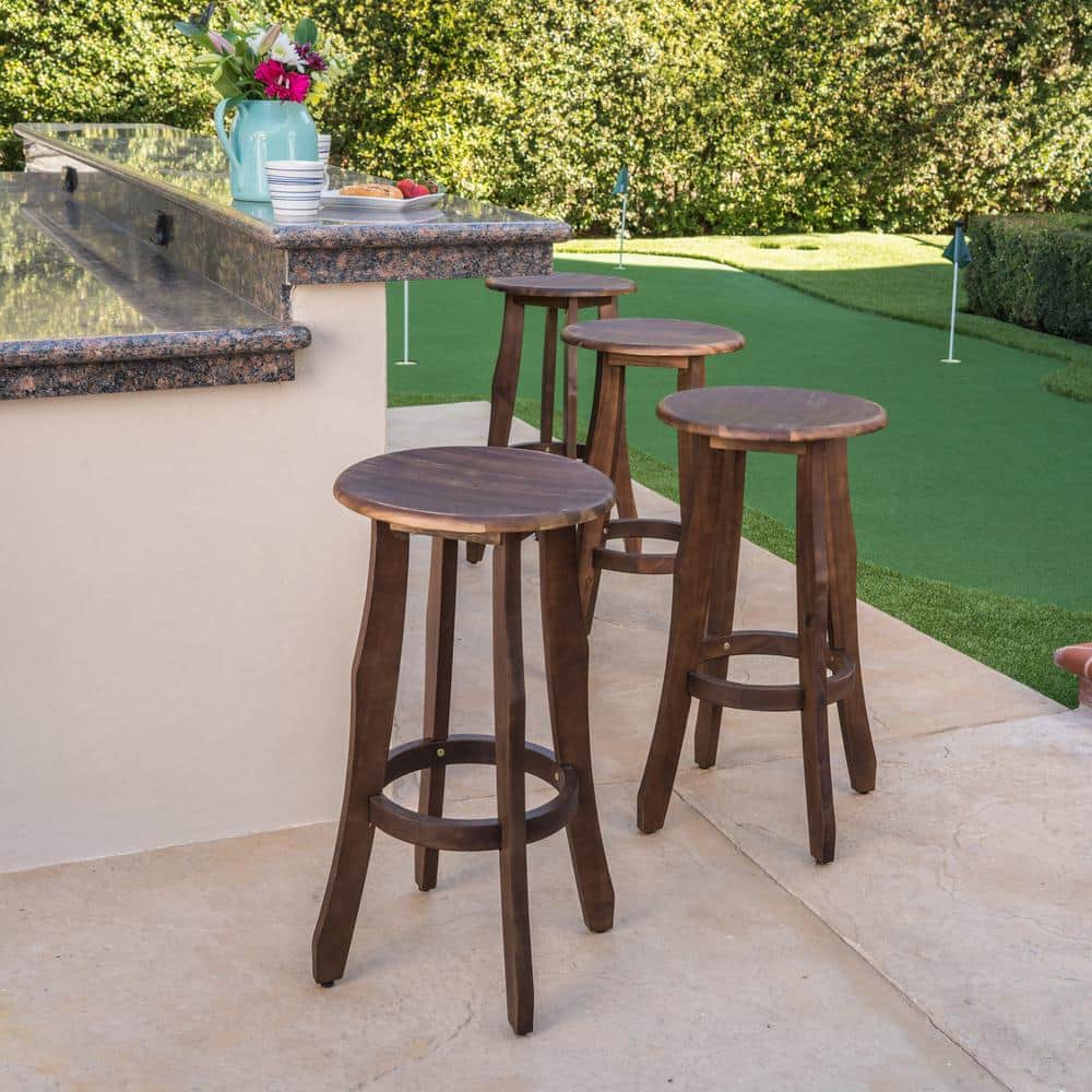 Noble House Pike Dark Brown Wood Outdoor Bar Stool (4Pack) 40791 The