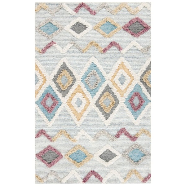 Kenya Grey/Ivory 6 ft. x 9 ft. High-Low Flokati Trellis Chevron Area Rug
