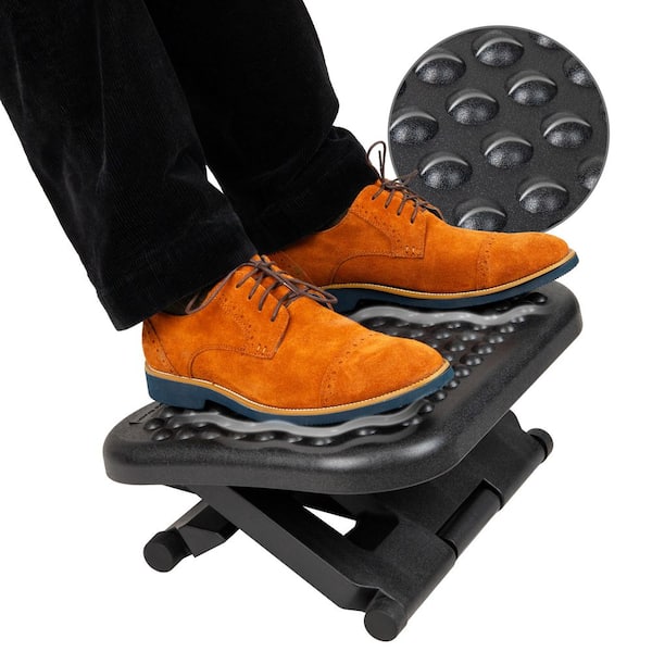 Black Ergonomic Height Adjustable Foot Rest Foot Stool Under Desk at Work 13.5 in. W