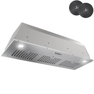 36 in. 350CFM Convertible Insert Range Hood with Carbon Filters, LED Light, and Push Button Controls in Stainless Steel